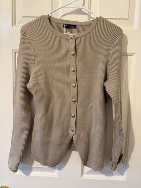 Nicely Knit Taupe Button-Front Cardigan Sweater